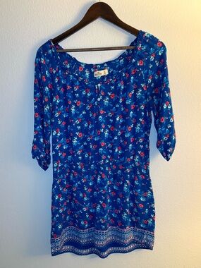 Hollister Royal Blue Floral Mini Dress with Red & Aqua Accents